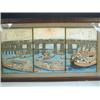 Image 1 : A Japanese coloured woodblock triptych, showing a bridge, with many boats and figures and a fi...