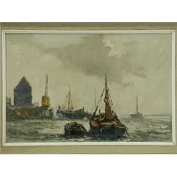 Vic Ellis (B 1921) 'HALF FLOOD, LEIGH-ON-SEA' 'BARGES AND THE OLD CHAPMAN' a pair, signed '...