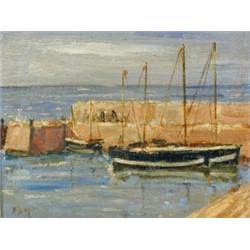 English School HARBOUR WITH BOATS signed with monogram R.G.H., oil on board, 24.5 x 30cm to...