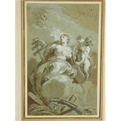 18th century Roman School A FEMALE FIGURE AND PUTTI pen, ink and wash heightened in white,...