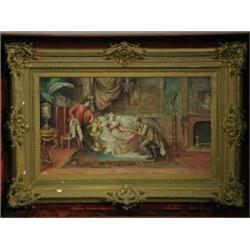 P. Falena RECLINING LADY WITH SOLDIER AND SUITOR signed and inscribed 'Roma 1905', oil on c...
