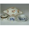Image 1 : A Meissen blue and white pickle dish, with a handle and moulded leaf feet, (chip), a Meissen c...