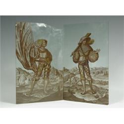 A pair of stained glass panels representing Renaissance soldiers (one damaged), 23 x 15cm E...