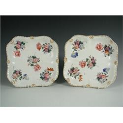 A pair of 19th century square plates decorated in the Swansea style with floral sprays, patter...