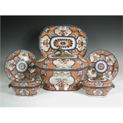 An early 19th century pearlware tureen and stand, in the tobacco leaf pattern, together with t...