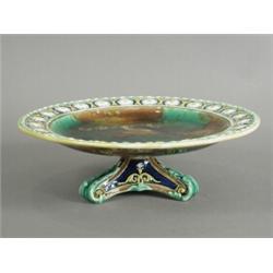 A Wedgwood majolica low comport, date letter for 1895, impressed NOX, Wedgwood and registratio...