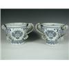 Image 1 : A pair of 18th century Delft style vases, each with spiral and twist handles and crests to eac...
