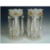 Image 1 : A pair of Victorian glass lustres, with painted floral sprays, 32.5cm Est. 350/400...