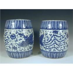 A pair of mid 19th century Chinese childs blue and white garden seats, 27.5cm Est. 200/300...
