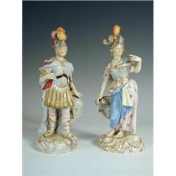A pair of Dresden Carl Thieme figures of Mars and Minerva (some loss and restoration), 21.5cm<...