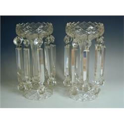 A pair of good Victorian cut glass table lustres, with crenellated tops, 31cm Est. 500/700...