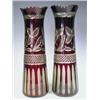 Image 1 : A pair of late 19th century Bohemian glass vases with green tinted glass encased in ruby glass...