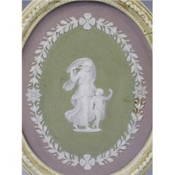 A Wedgwood three colour Jasperware oval plaque, 10cm diameter Est. 75/125...