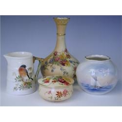 Four assorted pieces of Worcester porcelain, the yachting scene signed R. Rushton and the crea...