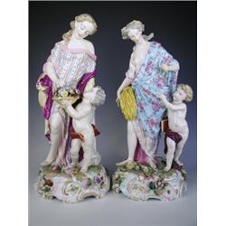 A pair of large 19th century Porcelain De Paris figurines emblematic of spring and summer, cro...