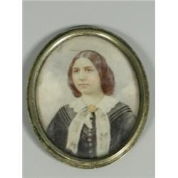 An oval portrait miniature on ivory inscribed verso 'Mary Gauram (?) 1916', 5.5cm high Est....