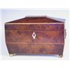 Image 1 : A George III yew wood veneered tea caddy with boxwood stringing supported on brass ball feet,...