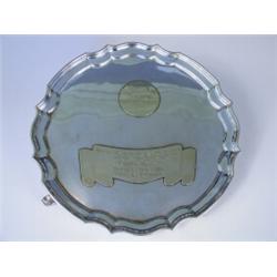 A silver presentation salver with 9ct gold inscribed mounts, 'The Queen's Plate, Presented by...
