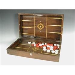 A Victorian mahogany rosewood and satinwood inlaid games box, 47cm Est. 80/120...