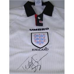 A pre World Cup 1998 signed England replica shirt, signed by Teddy Sheringham Est. 50/80...