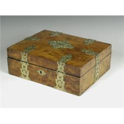 A Regency rosewood workbox with bobbin and reel borders, ring handles and a fitted lift out tr...