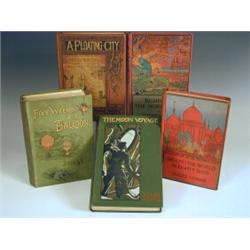Twenty one various Jules Verne books including 'Five Weeks In A Balloon', 'The Moon Voyage', '...