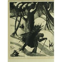 Clare Leighton 'WINTER' a woodblock print, signed and inscribed in pencil, 3/50, 23 x 19cm ...