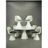 Image 1 : A 1970's Arkana dining table and six chairs, in moulded plastic, marked to base Arkana, Bath,...
