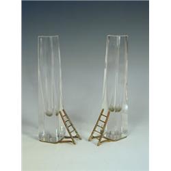 A pair of unusual glass spill vases, with ladders attached to the bases, 19cm Est. 80/120...