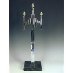 An Art Deco chrome three branch table lamp base, with a square weighted base, 52cm Est. 100...