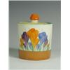 Image 1 : A Clarice Cliff Autumn Crocus pattern preserve pot and cover, 9cm high Est. 80/120...