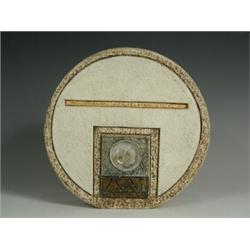 A Troika circular vase with incised motifs, painted mark to base 'Troika', Cornwall, 19.5cm<br...