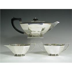 An Art Deco silver three piece teaset, by Mappin & Webb, London, 1936, teapot 12.5cm Est. 2...
