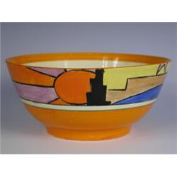 A Clarice Cliff Bizarre 'Sunray' pattern fruit bowl, black printed marks and moulded No. 8 to...