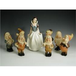 A set of painted plaster figures 'Snow White and Seven Dwarfs', by G. Leonardi, impressed and...