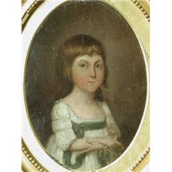English School 18th century PORTRAIT OF ELIZABETH WHEATON oval oil, 19cm high Est. 200/3...