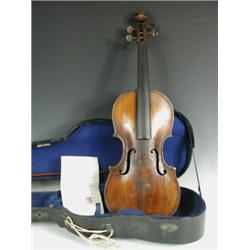 An antique German or Italian violin inscribed 'Christophori Bartolome' (with damage), together...