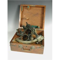 A late 19th century lacquered brass sextant, by Henry Hughes & Sons, 59 Fenchurch St. London,...