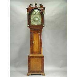 A George III oak and mahogany veneered longcase clock with a later Edwardian triple fusee move...