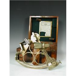 A late 19th century brass sextant by S. D. Neill Ltd., Belfast, with label to fitted case E...