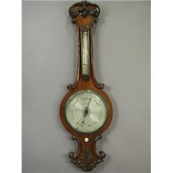 A Victorian rosewood cased barometer, with carved decoration, the 10" silvered dial inscribed...