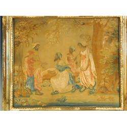 Two 19th century silk embroideries depicting Biblical scenes, 36 x 43cm and 32 x 23cm Est....