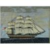 Image 1 : A woolwork picture of a three masted man of war, framed, 62 x 58cm Est. 150/250...