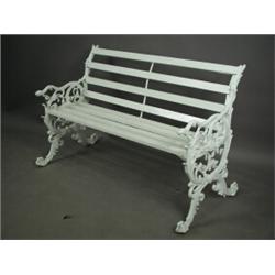 A cast iron garden bench, repainted and with new splats, 122cm Est. 300/500...