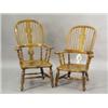 Image 1 : Two 19th century similar Windsor armchairs, each with pierced splat backs on shaped shaped sea...