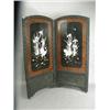 Image 1 : An oriental lacquered two fold screen with applied ivory and mother of pearl decoration, 1.83m...