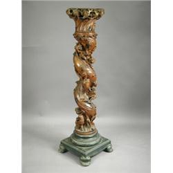 An unusual and decorative French Art Nouveau carved pine column, of spiral form with cherubs,...