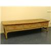 Image 1 : A 19th century elm and pine dresser base with a massive plank top over three drawers, 2.95m lo...