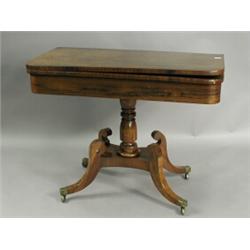 A Regency rosewood and simulated fold over tea table, 92cm wide Est. 200/300...