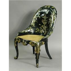 A good Victorian papier mache single chair, with mother of pearl, gilt and painted decoration,...